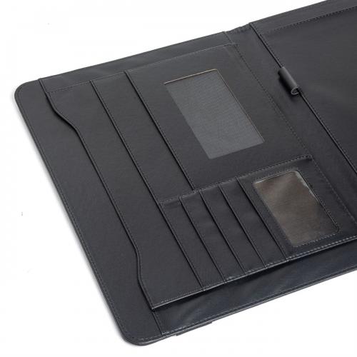 carpeta simil cuero negro personalizada con logo por mayor